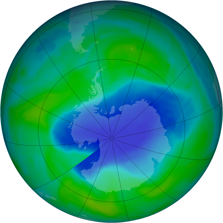 Antarctic ozone map for 08 December 2008